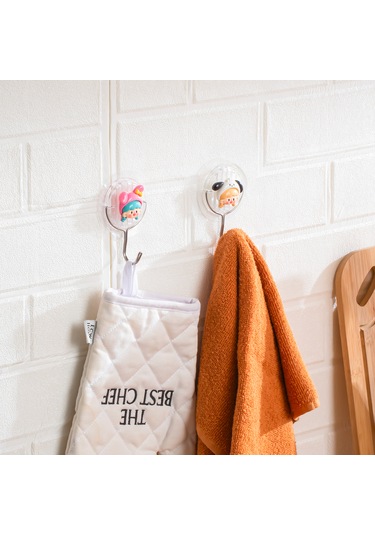 Porsima 085 2 Adet Figür Desenli Yapışkanlı Banyo Mutfak Askısı Renkli