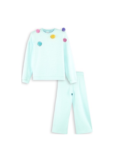 Denokids Kız Çocuk Ponponlu Kız Çocuk Eşofman Takımı - Mint Yeşili
