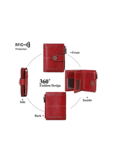 Linjinxu Rfıd Hırsızlık Önleyici Fırça Kadın Cüzdanı Çoklu Kart Pozisyonlu Tokalı Cüzdan Kısa Fermuarlı Çanta Siyah Siyah