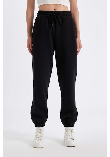 DeFacto Standart Fit Kalın Jogger Eşofman Altı Bel Paça Lastikli Basic Düz Uzun Boy S7370AZ24WNBK81
