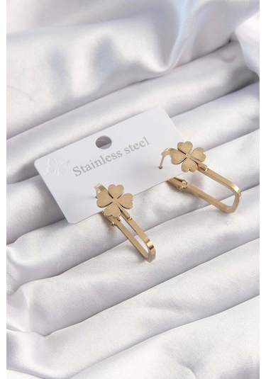 316l Çelik Altın Renk Geometrik Yonca Model Küpe - Tj-bkp9495 Çok Renkli