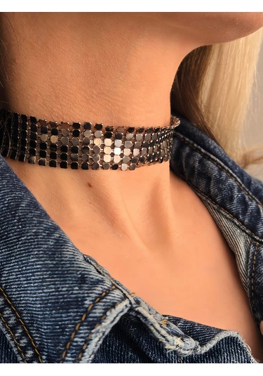 Arpa Pul Payet Zırh Metal Model Antrasit Choker Kolye Antrasit Çok Renkli