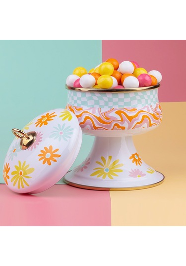EMAYlab RETRO HİPPİ 14 x 13 cm Dekoratif Emaye Kapaklı Şekerlik,