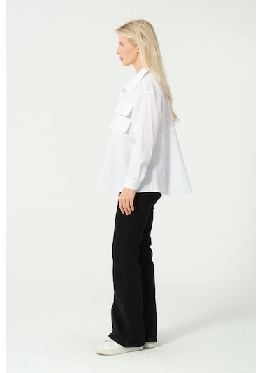 S'amore Clothing Cep Detay Polo Yaka Gömlek Beyaz