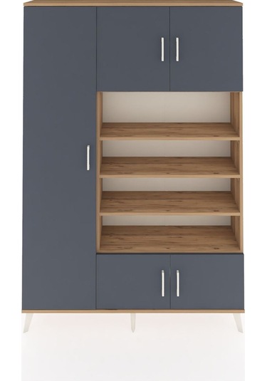 Arges Dolap 10 Raflı 5 Kapaklı 132x30x195 Çam-antrasit/çam Çam