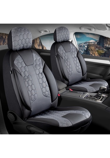 Hyundai Accent Era Uyumlu Deri Detaylı Oto Koltuk Kılıfı Ön Arka Takım Cyrus Füme