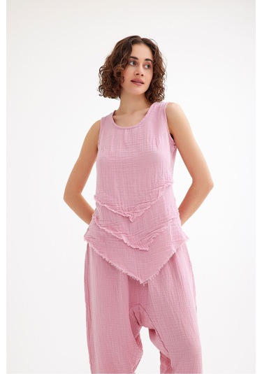 Pamuk Müslin Üçgen Bluz - Şık Ve Rahat Yaz Tasarımı Pudra