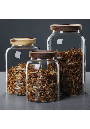 Qerhome Akasya Kapaklı Vakumlu Cam Erzak Kavanozu 2 Litre Mn Şeffaf