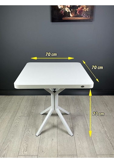 Tepe Beyaz Mutfak Yemek Masası Balkon Masası Kavisli Köşe Beyaz Ayak 70 Cm