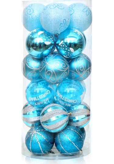 Gajeena 6cm Göl Mavisi Noel Ağaç Topları, 24 Adet Pvc Boyalı Noel Dekorasyonları, Kutulu Noel Ağaç Zırhı Çok Renkli
