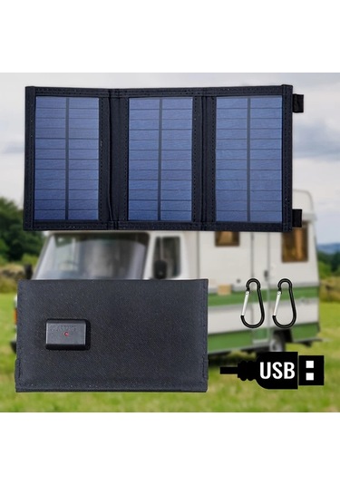 Xuweiwei Weıhaoxı Siyah 3 Katlı Katlanabilir Güneş Paneli Taşınabilir Kamp Aksesuarı Usb Girişli Solar Panel Karavan Kampçılık Piknik İçin