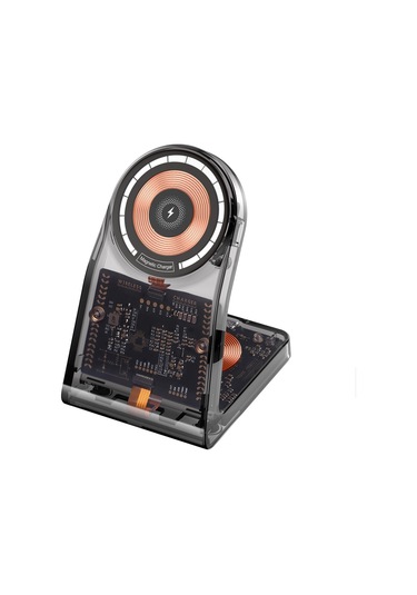 Lfx-198 15w Şeffaf Magsafe Kablosuz Şarj Standı, Çıkarılabilir Saat Şarj Cihazı İle Siyah