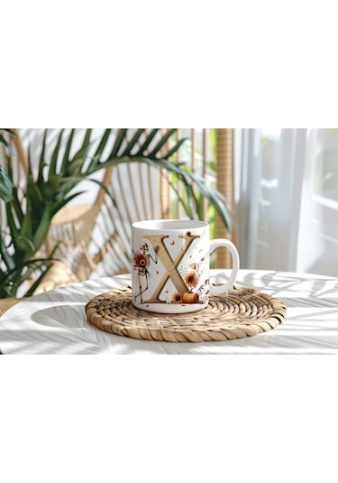 X Harfi Pembe Kareli Kalpli Göz Emojili Kupa Bardak Eğlenceli Kareli Tasarım Kahve Çay Kupası Beyaz