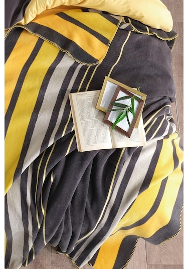 In Line Çift Kişilik Pamuk Battaniye - Sarı