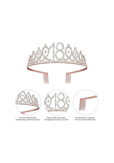 Shineyee 18 Yaş Partisi Dekorasyon Seti - Gümüş Pembe Taç, Balon, Kemer Ve Pin İle Kadınlar İçin Özel Kutlama Malzemeleri Standart