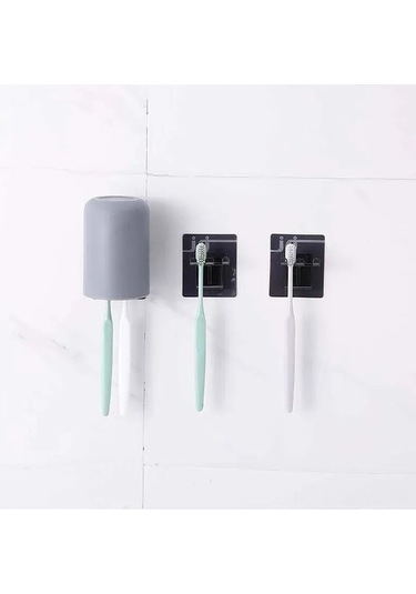Besthome1 Otomatik Yapıştırıcı Banyo Fırça Tutucu Seti, Plastik, Siyah, 2 Adet, 7x6.1x4 Cm Gri Gri