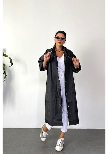 Marlux M21M Unisex Kapüşonlu Çıtçıtlı Eva Yağmurluk - Siyah