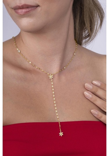 Gümüş Pazarım Kar Tanesi Motifli Y Model Altın Kaplama Çelik Kadın Kolye Gold - Rose Gold - Rodyum