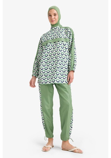 DeFacto Regular Fit Su İtici 3'lü Desenli Burkini Tesettür Mayo Takım E7996AX25HSGN680