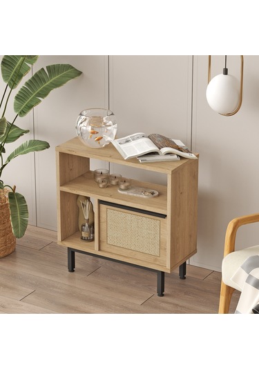 Robin Home Lidya Yan Sehpa Komodin Kapaklı Metal Ayaklı Uv Baskı