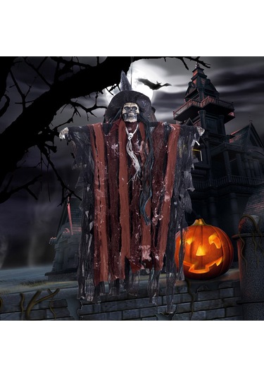 Wezone Korkunç Sesli Ve Kırmızı Gözlü Asılı Hayalet Dekoru - Parti, Bar, Korku Evi İçin Kahverengi