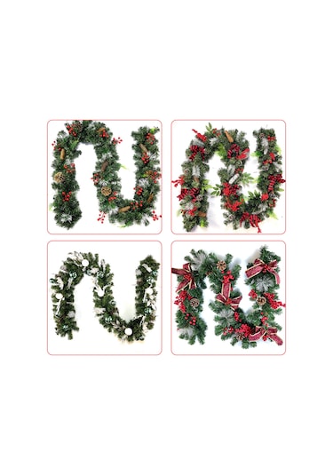 9 Ft Uzun Noel Çelenk Esnek Pvc Asılı Kolye Yapay Noel Yeşil Kırmızı