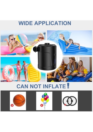 jmsstore Elektrikli Hava Pompası 5000mah Dahili Pil 3 Nozullu Siyah Hızlı Doldurma
