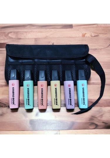 Stabilo Boss Pastel Renkler 6 Adet+ Hediye Özel Üretim Rulo Kalemlik Çok Renkli