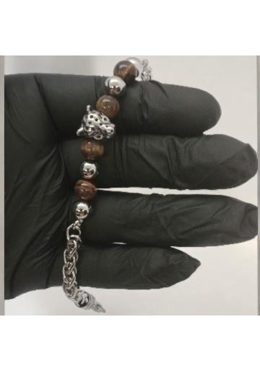 Leopar Figürlü Özel Tasarım Erkek Bileklik - Kadın Kahverengi