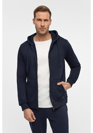 Süvari Lacivert Regular Düz Bisiklet Yaka Sweatshirt Lacivert