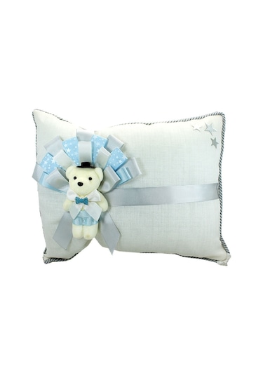 Süslebabypartystore Takı Yastığı, Keten Kumaş Mavi & Gümüş Mavi - Gold