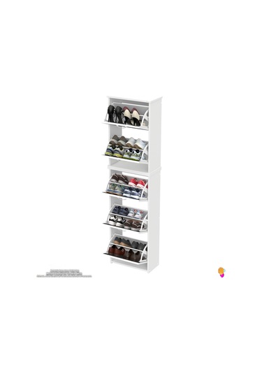 Modilayn Verve Asma Kapı Önü 52 X 194 X 26 Cm Lik 5 Düşer Kapak 10 Göz Bölmeli Ayakkabılık Antrasit - Beyaz