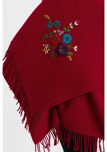 Desen Triko Kadın Triko Pirinç Örgü İşlemeli Yün Şal 23030 Vişne Çürüğü