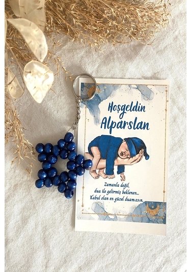 30 Adet Lacivert Bebek Konsept Kartlı Anahtarlık - Bebek Hediye