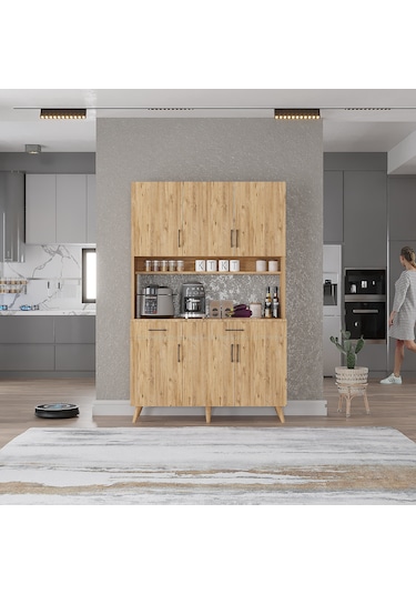 Maya Kahve Köşesi Çok Amaçlı Dolap Kiler Mutfak Dolabı Çam 105 Cm Çam
