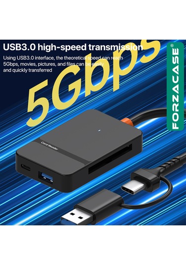 Forzacase FC874  8 İn1 USB-C + USB MS CF/ TF /SD DHC SDXC Kamera Kart Okuyucu