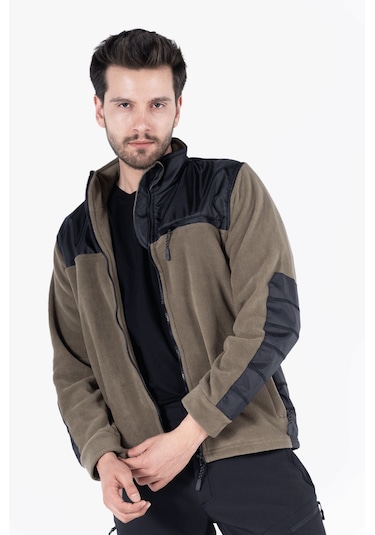 Omuz Ve Dirsek Takviyeli Polar Ceket Haki - Siyah