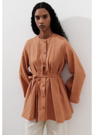 Keten Pensli Tunik Turuncu Turuncu