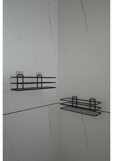 Alper Banyo Yapışkanlı Kancalı 2 Adet Banyo Rafı Banyo Duş Askısı Mat Siyah