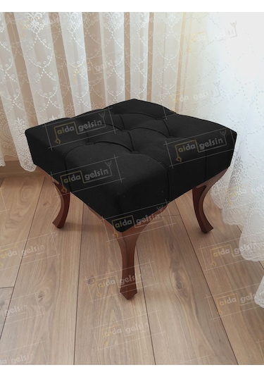 Kapitoneli Makyaj Pufu Ayak Ucu Puf Ceviz Ayak 45 45 Siyah