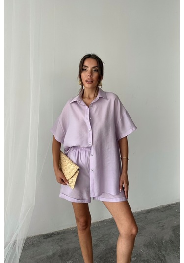Gömlek - Şort Takım - Lila Lila