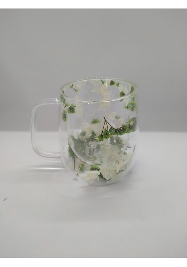 Isıya Dayanıklı Çift Cidarlı Kurutulmuş Canlı Çiçekli Kupa 350 Ml