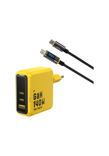 Aohi Youth 140w 3 Portlu Şarj Adaptörü, 140w Led Ekranlı Naylon Örgülü Süper Hızlı Şarj/data Kablosu