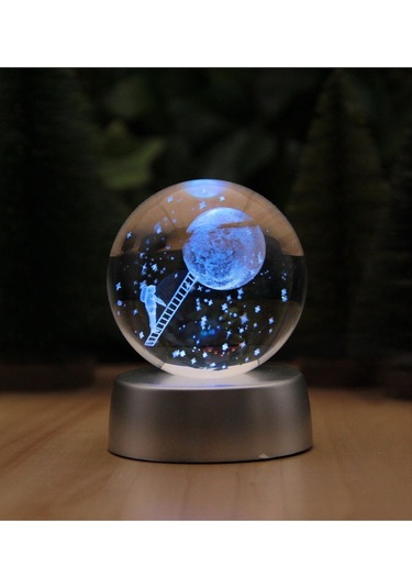 Ledli Usb'li Plastik Standlı Merdivenle Aya Çıkan Astronot Temalı Küre Renkli Rgb 3d Oda Gece Lamba Çok Renkli