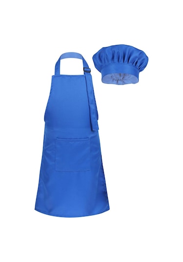 Mavi Çocuk Mutfak Yemek Pişirme Ve Pişirme Giyim Önlük Ve Cepli Şef Şapka Seti Çocuk Aşçı Kostümü L Mavi Çocuk Mutfak Yemek Pişirme Ve Pişirme Giyim Önlük Ve Cepli Şef Şapka Seti Çocuk Aşçı Kostümü L