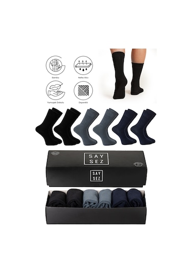 Saysez Bambu Erkek Soket Uzun Asorti Çorap Dikişsiz Premium Kutulu 6'lı Siyah - Lacivert - Füme Saysez Bambu Erkek Soket Uzun Asorti Çorap Dikişsiz Premium Kutulu 6'lı Siyah - Lacivert - Füme