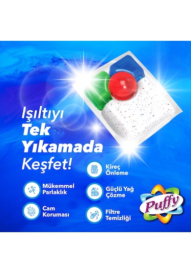 Puffy Hepsi Bir Arada Bulaşık Makinesi Deterjanı Kapsül 30 Yıkama
