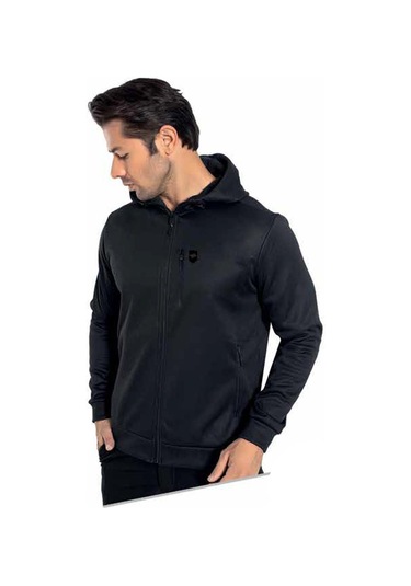 Crozwise Erkek Su İtici Kapşonlu Sweatshirt 6049-k Siyah