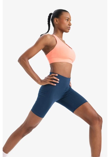 DeFactoFit Yüksek Bel Beli Saran Biker Esnek Kısa Basic Düz Sporcu Tayt Z6741AZ25SPNV249 Lacivert