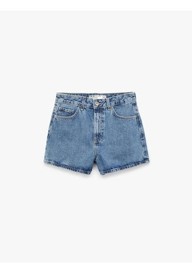 Koton Normal Bel Düğmeli Pamuklu Rahat Kalıp Mini Denim Şort Orta İndigo 6sal40003md İndigo